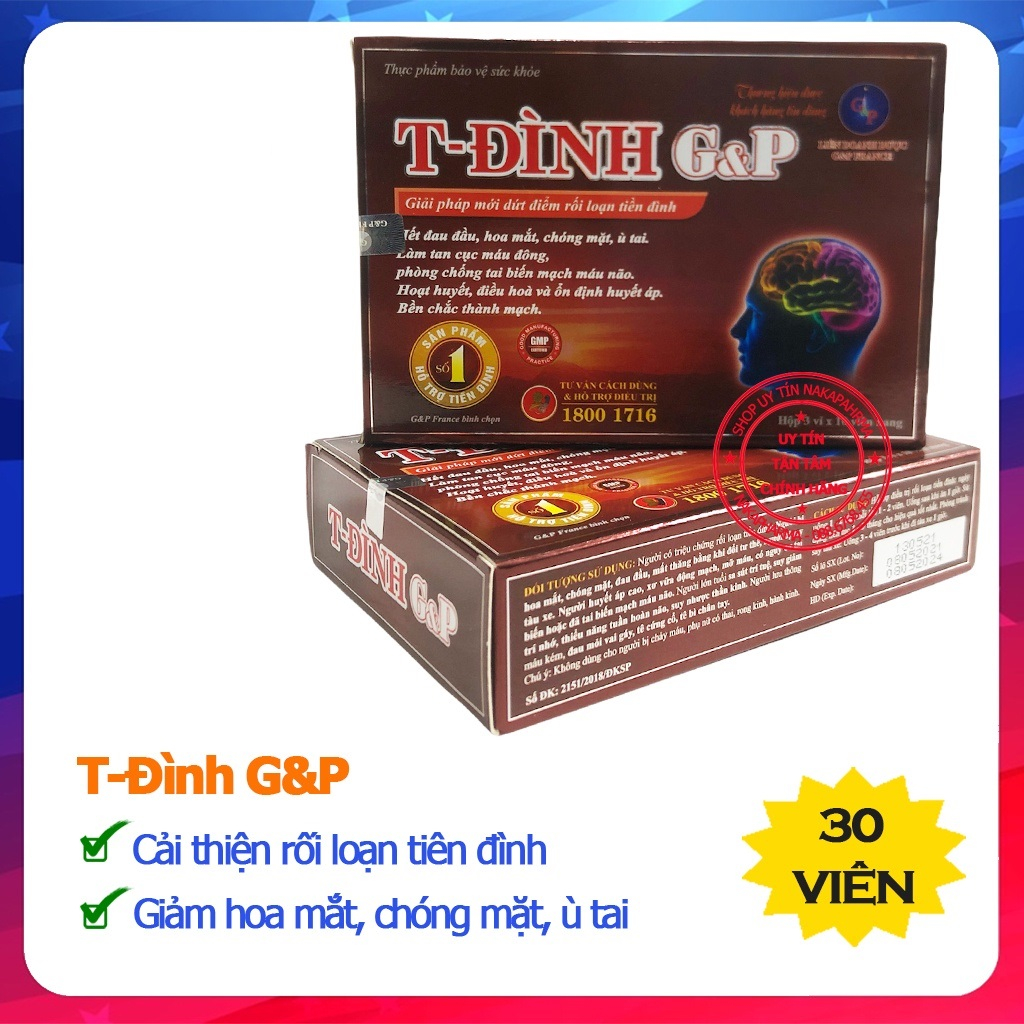 Hoạt huyết T - ĐÌNH G&P - Giúp giảm rối loạn tiền đình , tăng cường tuần hoàn , ổn định huyết áp - Hộp 30 viên