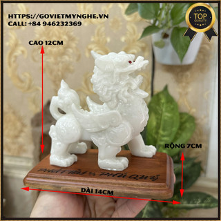 Tượng tỳ hưu trang trí phong thủy - tỳ hưu 1 sừng - Chiều cao 12cm - Màu trắng đá non nước