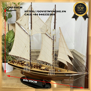 Mô hình du thuyền gỗ trang trí du thuyền Bluenose - Quà tặng thủ công mỹ nghệ trang trí-Thân tàu dài 60cm -Gỗ tự nhiên