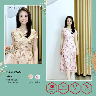 Váy xòe LYN TRAN DX-2726N hoa nữ tính Chất Tơ Lụa Mềm Mịn Trơn Sóng