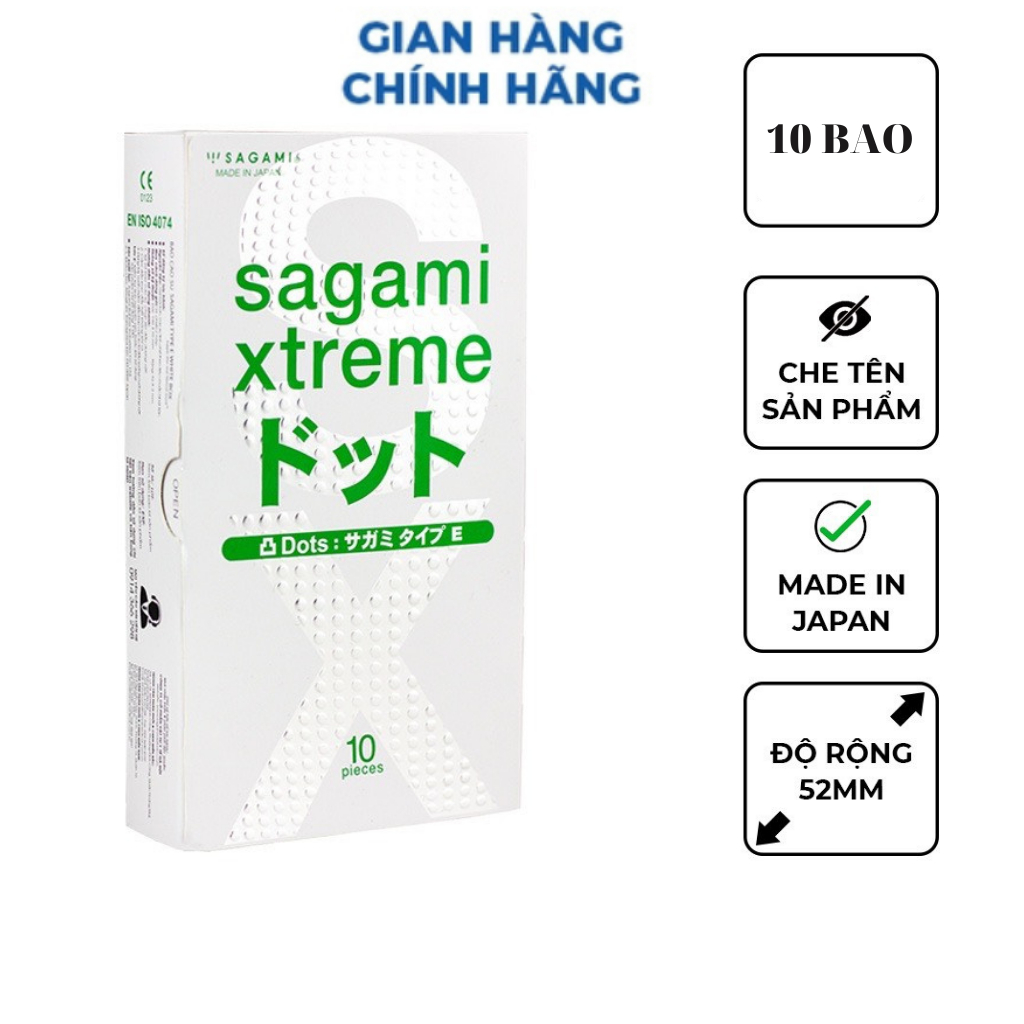 Bao Cao Su Gân gai Sagami Extreme White - Nhật Bản hộp 10 chiếc xanh