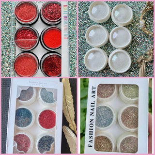 Set nhũ rắc móng, nhũ kim tuyến 3d siêu sáng set 6 hũ phụ kiện trang trí móng nail