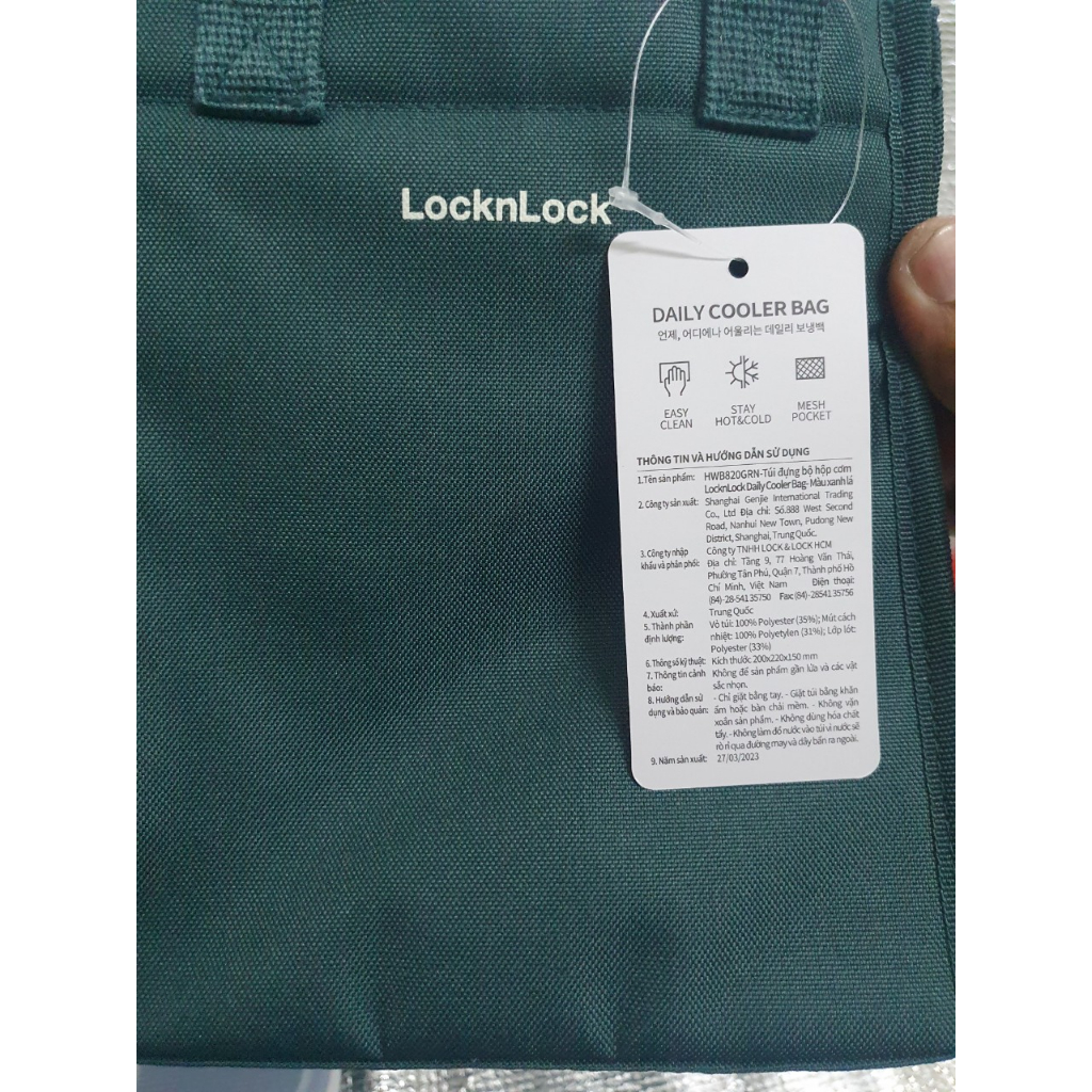 Túi đựng bộ hộp cơm LocknLock Daily Cooler Bag, Hàng Chính Hãng, Màu xanh lá HWB820 HWB820GRN - K-MALL