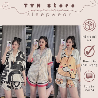 Pijama nữ - Đồ bộ mặc nhà pijama đùi lụa xước form cánh dơi thiết kế
