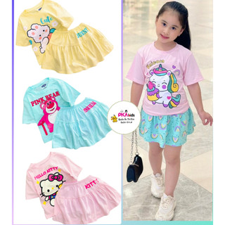 Bộ Tay Ngắn Chân Váy kèm chíp trong Thun Cotton 4 chiều Cho Bé Gái Siêu Xinh Size Nhí từ 9-21KG -Quần áo trẻ em-Pikakids