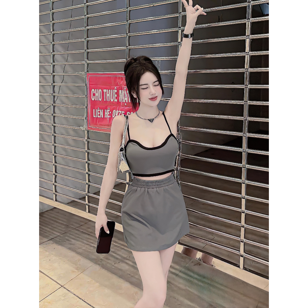 [ Freesize 40-55kg ] Set Áo Croptop Hai Dây Cổ Vuông Viền Và Chân Váy Bút Chì Ngắn Ôm Body Sexy | BigBuy360 - bigbuy360.vn