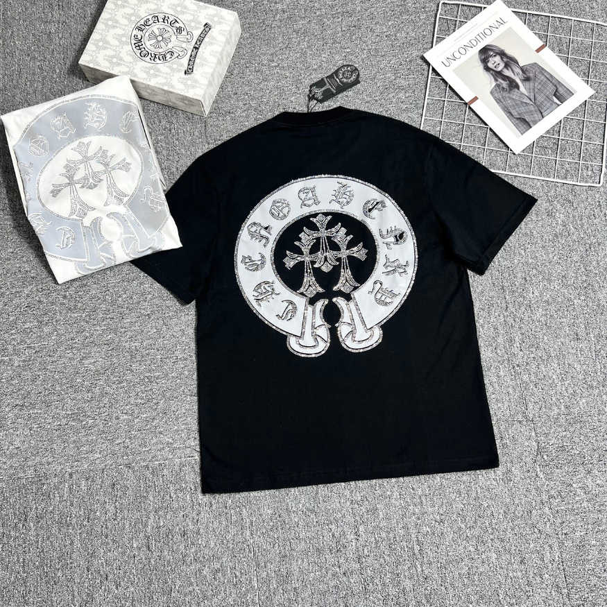 Áo Phông Nam Chrome Hearts Đính Đá Siêu Đẹp - Áo Thun Đính Đá Nam Nữ Chất Cotton Cao Cấp