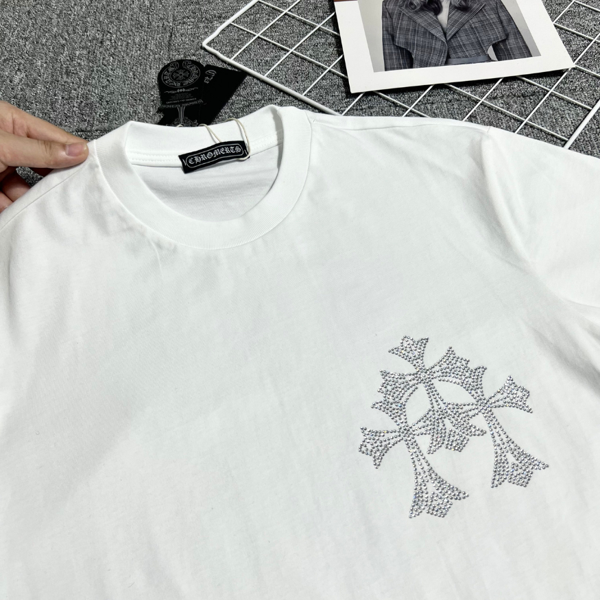 Áo Phông Nam Chrome Hearts Đính Đá Siêu Đẹp - Áo Thun Đính Đá Nam Nữ Chất Cotton Cao Cấp