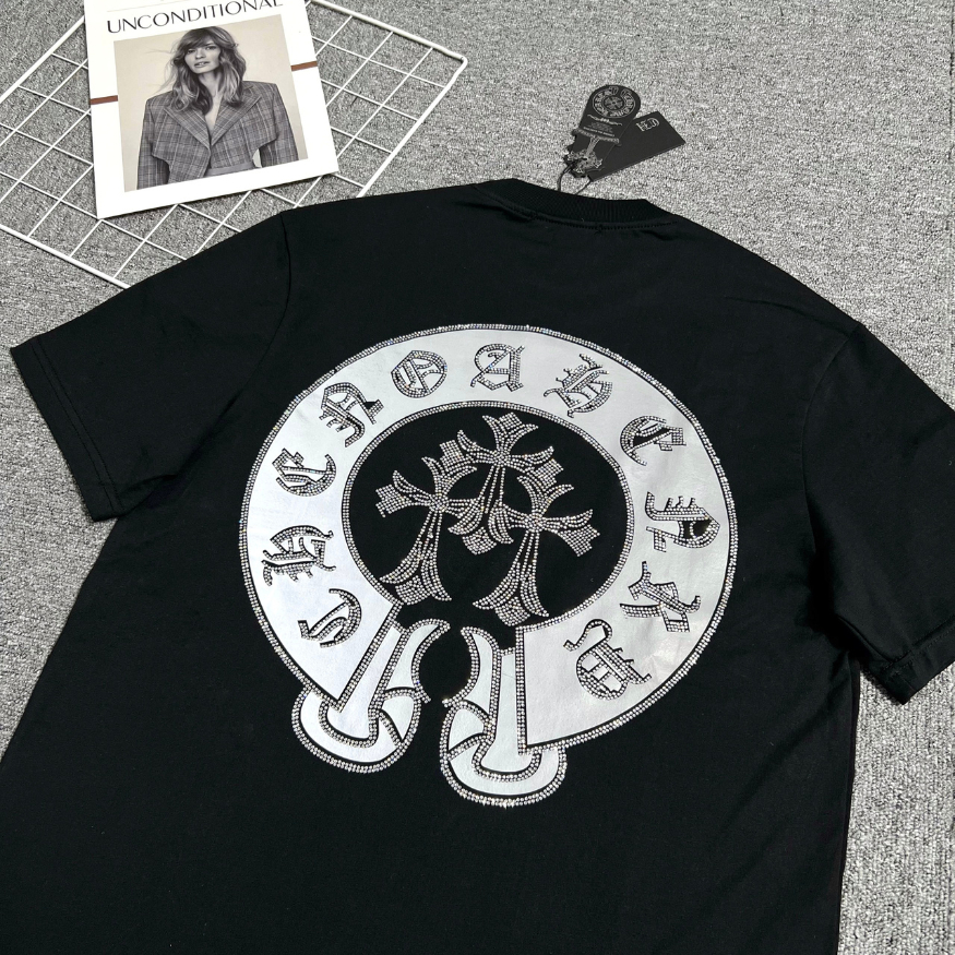 Áo Phông Nam Chrome Hearts Đính Đá Siêu Đẹp - Áo Thun Đính Đá Nam Nữ Chất Cotton Cao Cấp