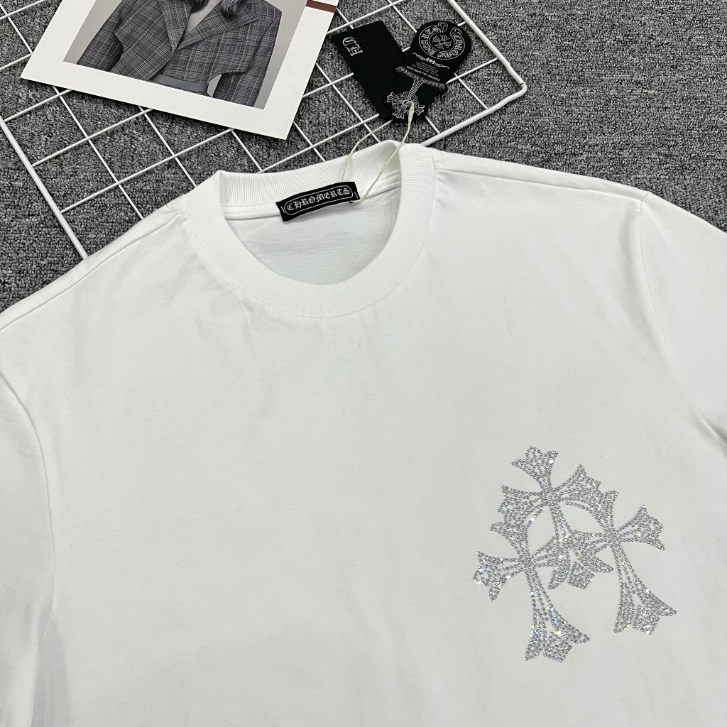 Áo Phông Nam Chrome Hearts Đính Đá Siêu Đẹp - Áo Thun Đính Đá Nam Nữ Chất Cotton Cao Cấp