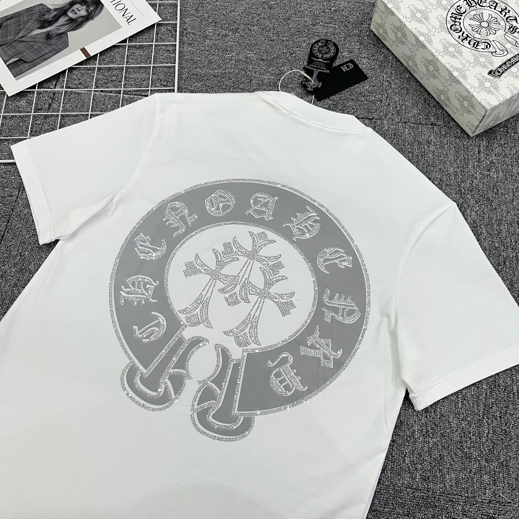 Áo Phông Nam Chrome Hearts Đính Đá Siêu Đẹp - Áo Thun Đính Đá Nam Nữ Chất Cotton Cao Cấp