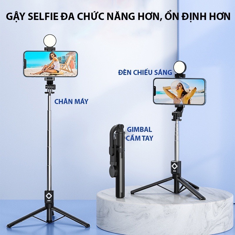 Gậy Chụp Hình Tripod Cây Selfie Tích Hợp Đèn Fill Light Blutooth Điều Khiển Từ Xa 10 Mét kiêm giá đỡ