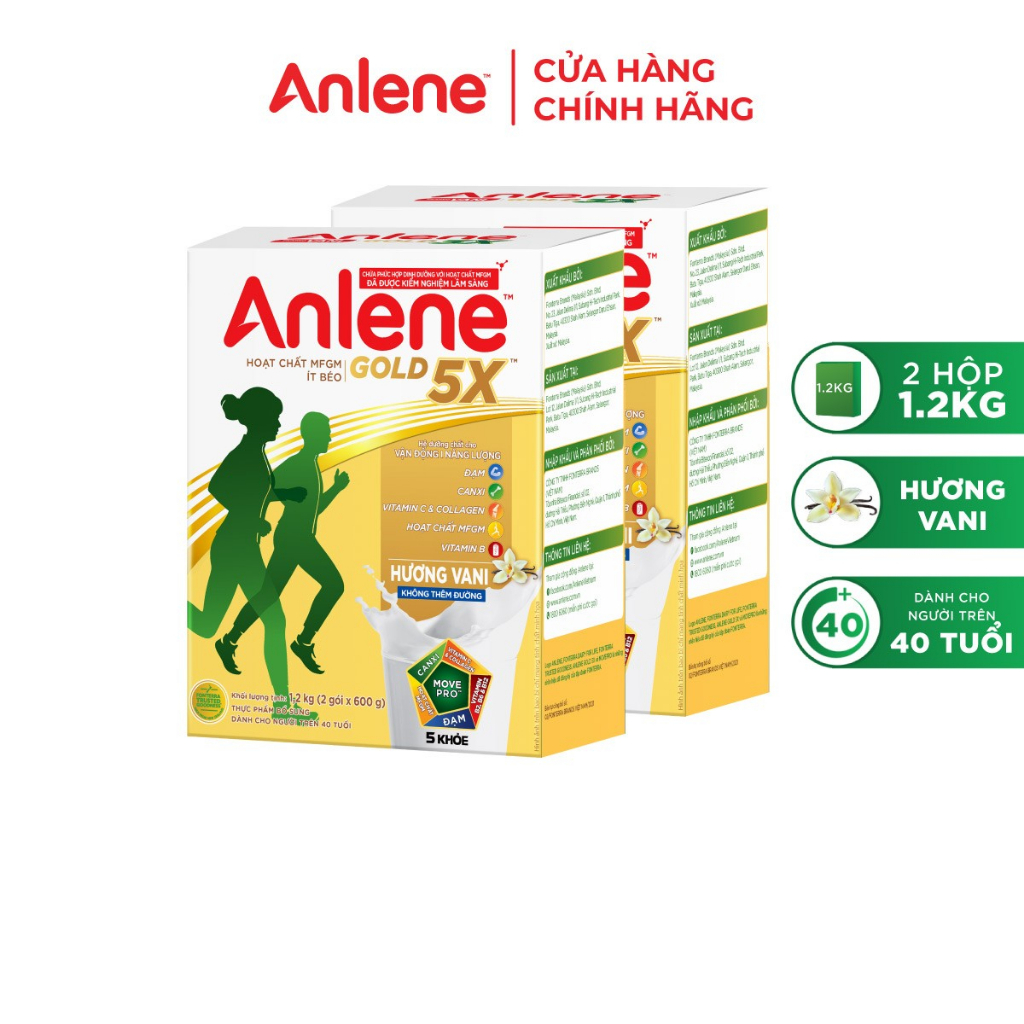 Combo 2 lon sữa bột Anlene Gold 5X hương vani hộp 1.2kg/lon