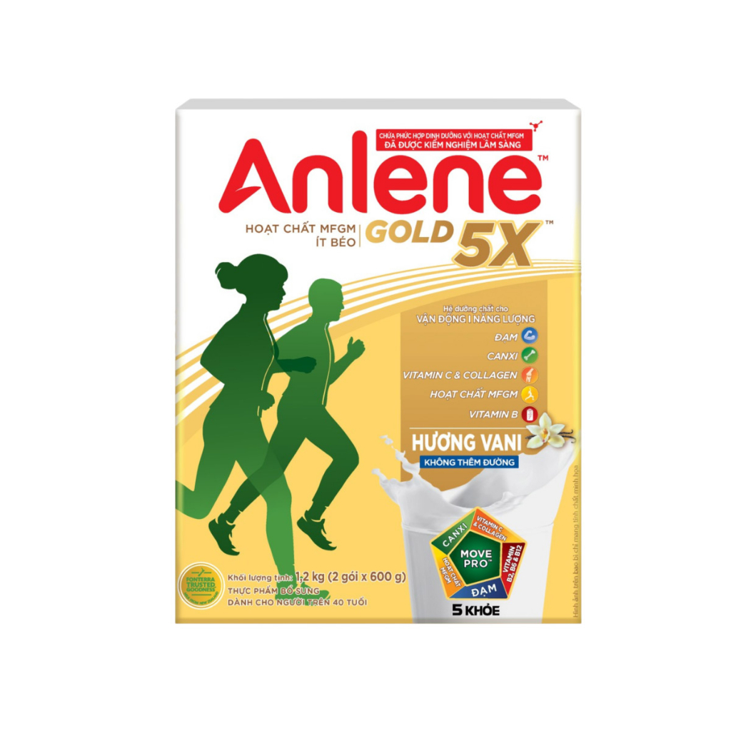 Combo 2 lon sữa bột Anlene Gold 5X hương vani hộp 1.2kg/lon