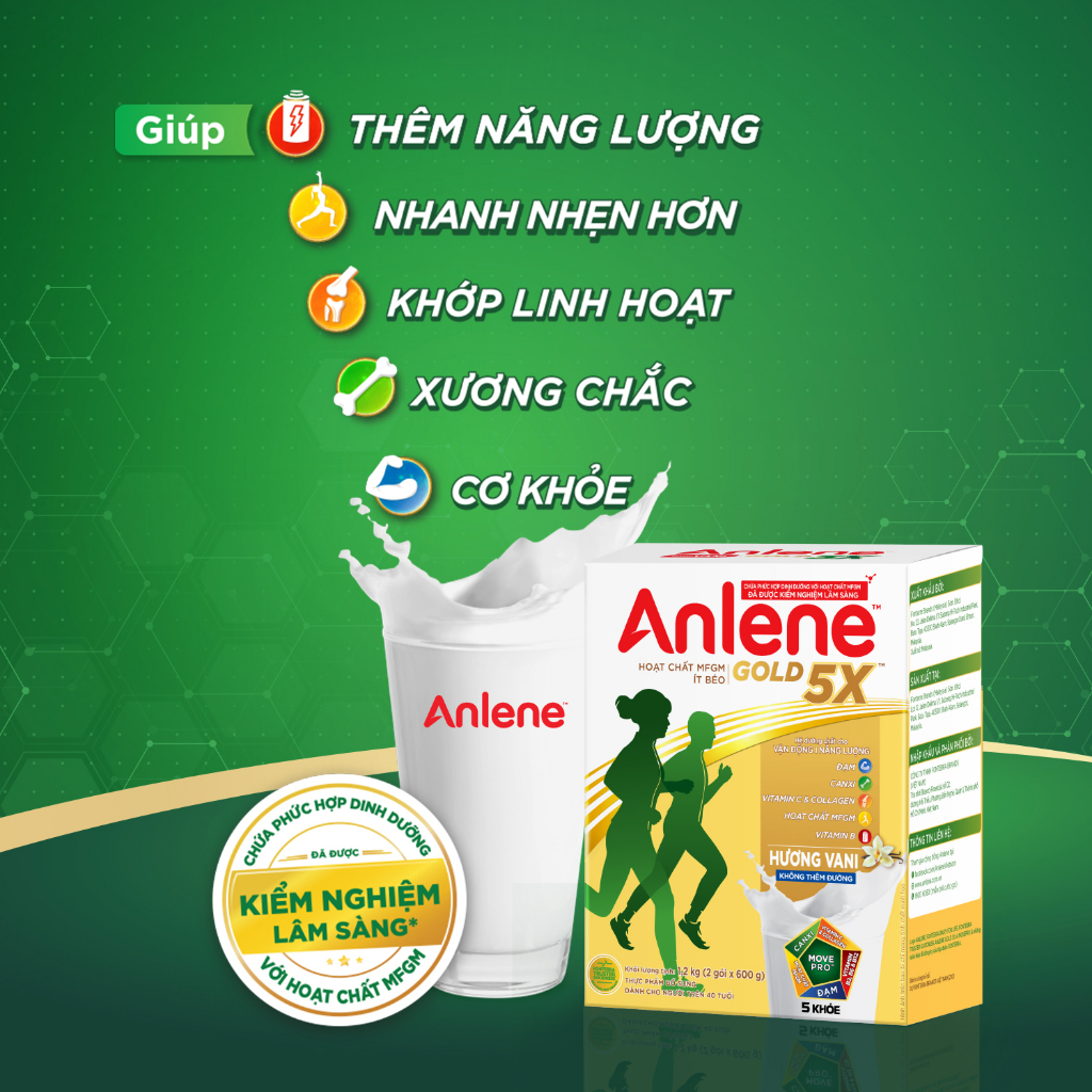 Combo 2 lon sữa bột Anlene Gold 5X hương vani hộp 1.2kg/lon