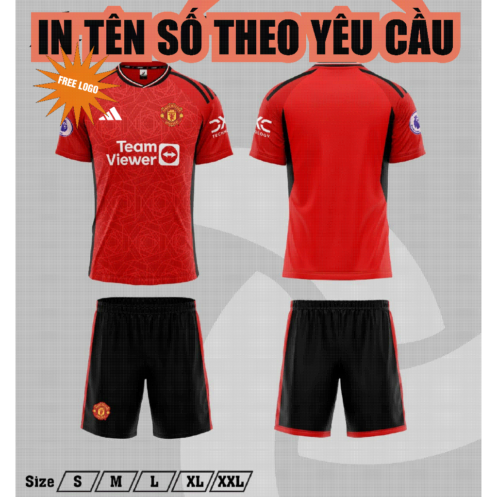 Bộ quần áo đá banh, bóng đá M..U đỏ 2023-2024 in theo yêu cầu