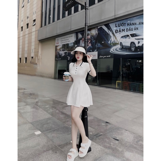 [ Freesize 40-60kg ] Đầm Xoè Cổ Trụ Thun Gân , 2 màu Đen Trắng siêu xinh | BigBuy360 - bigbuy360.vn
