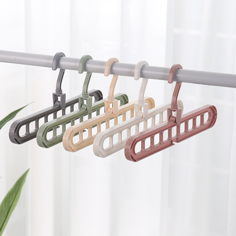 Móc treo quần áo nhựa 9 lỗ cho trẻ em, người lớn, mắc treo đồ thông minh tiện lợi xoay 360