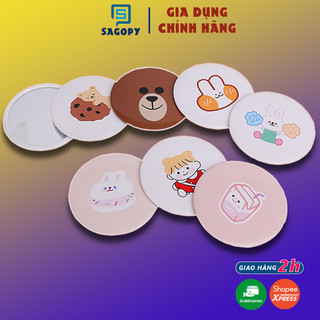 Gương mini cầm tay cute bỏ túi để bàn hoạt hình, gương trang điểm 1 mặt Hàn quốc vintage
