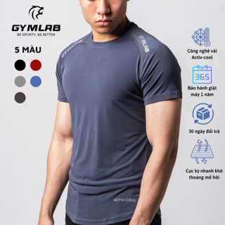 Áo thể thao tập gym nam Gymlab tay ngắn cổ tròn form fit vải poly thoáng mát - ARM LOGO