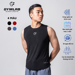 Áo Tanktop tập gym nam Gymlab form fit thể thao vải poly thoáng mát - MID LOGO