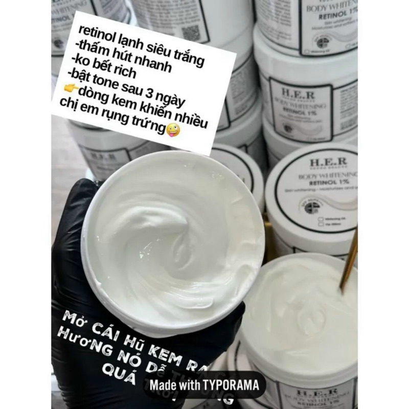 Kem body kích trắng mạnh Retinol HER hủ 500gr hương nước hoa