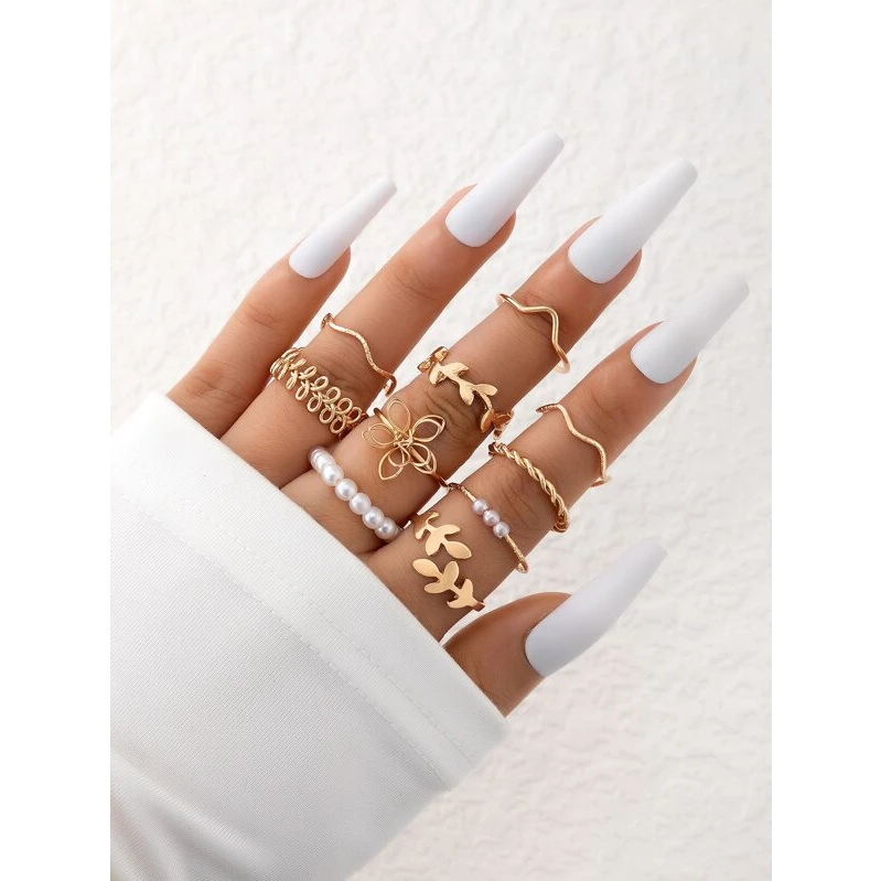 Set 10 nhẫn hợp kim kiểu đẹp cá tính hot trend set phụ kiện