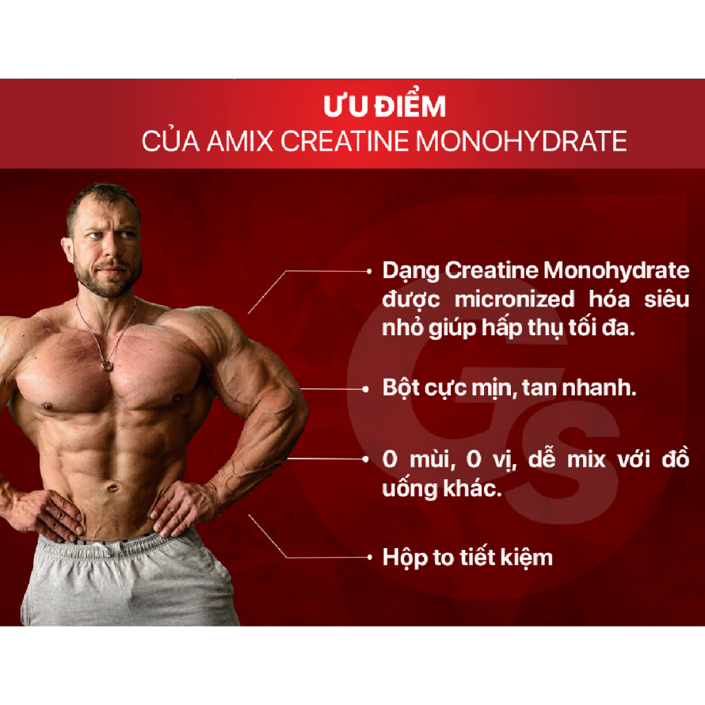Bột Amix Creatine Monohydrate Micronized Powder, 500g  nhập khẩu Anh - Gymstore giúp tăng sức mạnh