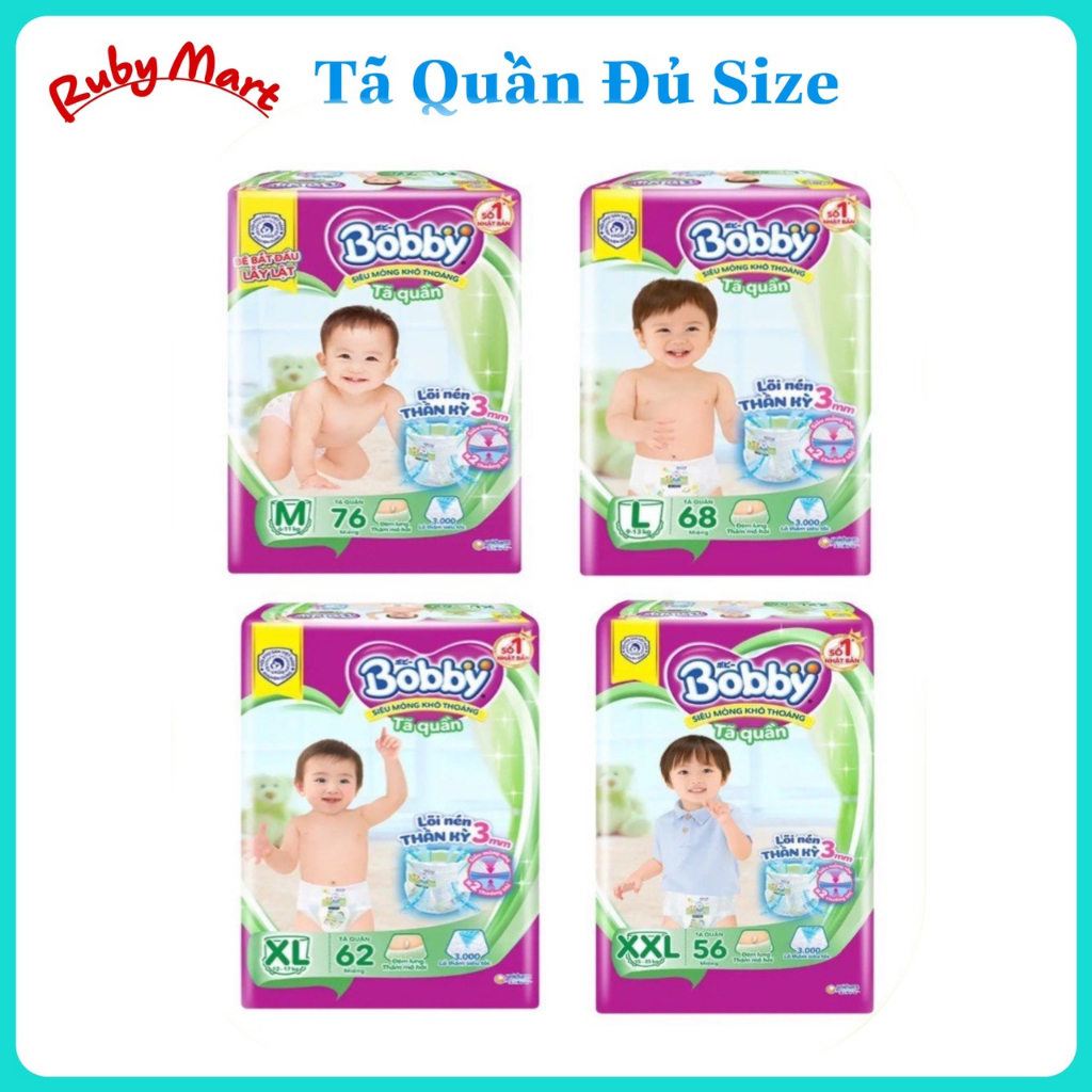 Tã Quần Bobby các size M76/L68/XL62/XXL56
