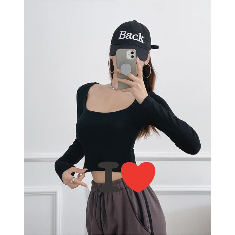 ✅ Áo thun dài tay croptop F21 mầu NÂU và TRẮNG - A8035