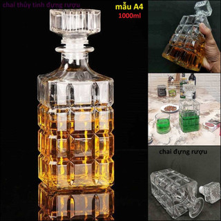 Chai Thủy Tinh Đựng Rượu 1 Lít mẫu vuông caro - Vỏ Chai Rượu Đẹp 1000ML - Bình Đựng Ruou (A4)