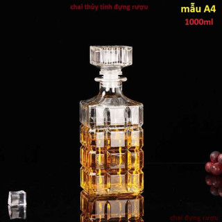 Chai đựng rượu thủy tinh 1 lít mẫu vuông caro - vỏ chai rượu đẹp - bình đựng ruou
