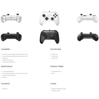 Tay có dây 8Bitdo Ultimate Wired Controller 82CA (Đen/Trắng)