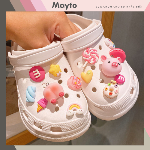 Bộ 14 Jibbitz, Sticker, Charm 3D chủ đề heo piggy nhựa cứng gắn Dép Crocs, Cross, Dép Sục, Cá Sấu MayTo