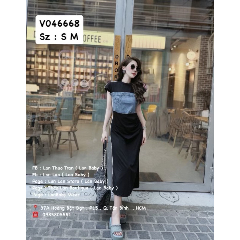 VÁY SÁT NÁCH VIỀN SỌC PHA JEAN