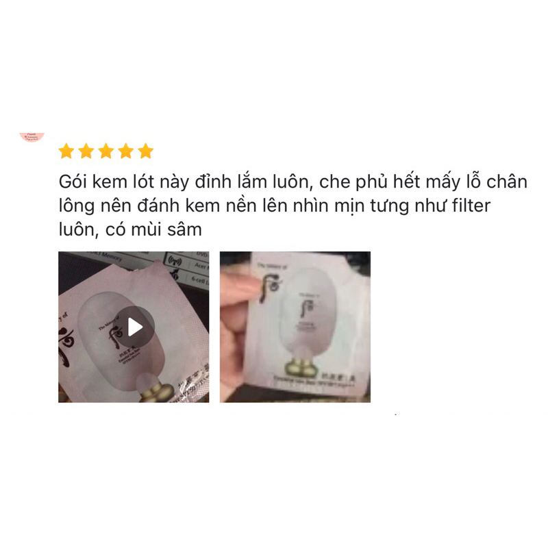 1 gói 1ml kem lót trang điểm chống nắng Whoo Gongjinhyang Mi Essential Sun Base Spf50+/pa+++