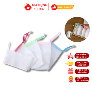 Túi lưới tạo bọt xà bông chuyên dụng có dây rút nhiều màu sắc tiện dụng