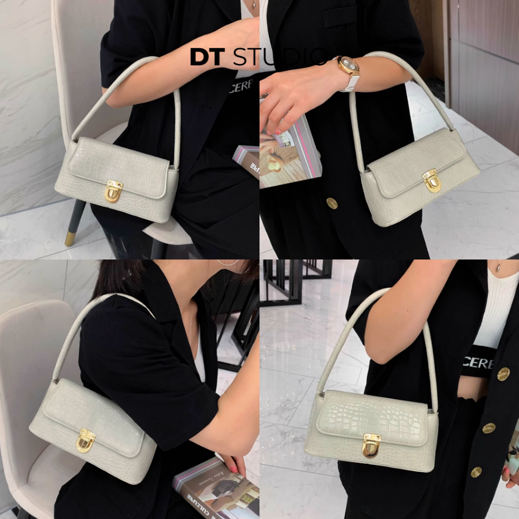 Túi xách nữ da vân cá sấu túi sát nách kiểu Pháp túi bánh mì đeo vai cầm tay túi nữ DTSTUDIO DT009