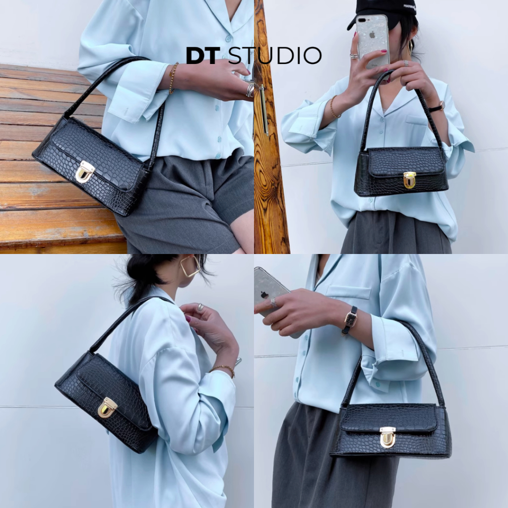 Túi xách nữ da vân cá sấu túi sát nách kiểu Pháp túi bánh mì đeo vai cầm tay túi nữ DTSTUDIO DT009