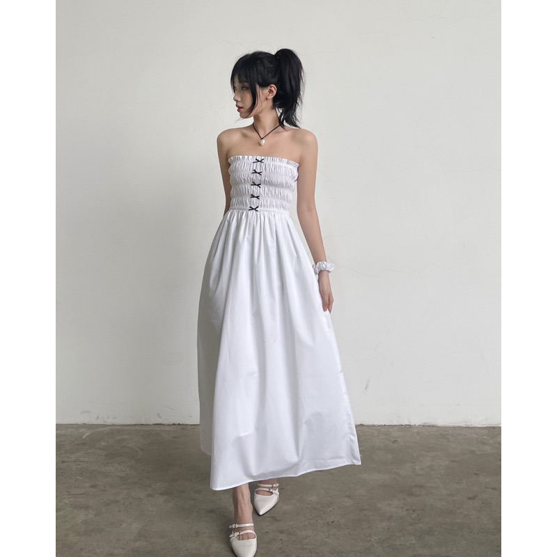 Đầm dáng dài đính nơ OHOH