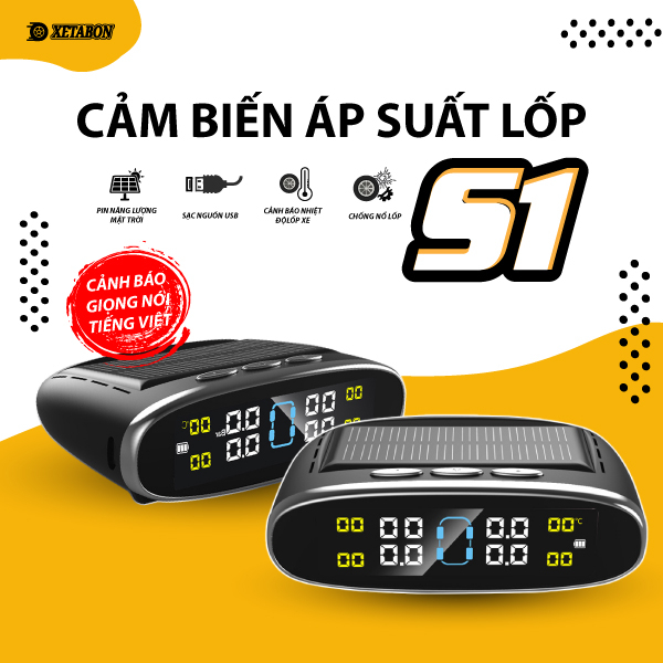 Cảm Biến Áp Suất Lốp Van Ngoài Ô Tô S1, Phiên Bản Nói Tiếng Việt, Cảnh Báo Thủng Lốp, Nổ Lốp An Toàn