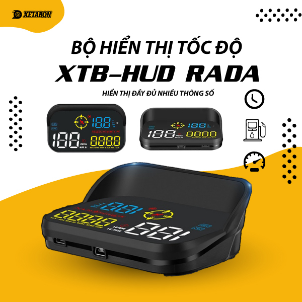 Bộ Hiển Thị Tốc Độ Kính Lái Ô tô HUD RADAR Và Cảnh Báo Tốc Độ, Cam Phạt Nguội, Thiết Bị Cắm Cổng OBD HUB, USB - HUBRADAR