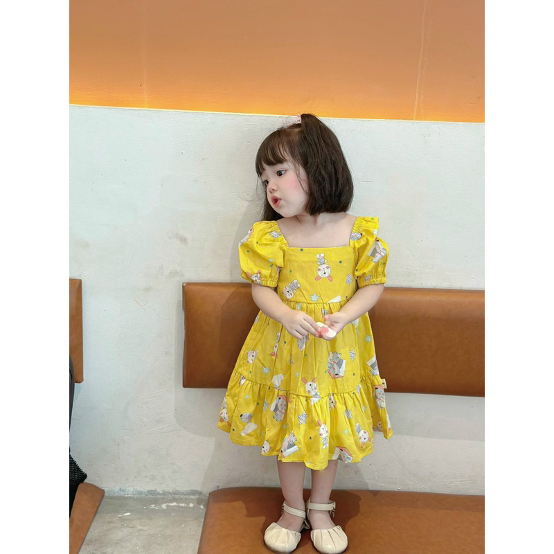 VÁY THÔ CỔ VUÔNG TAY BỒNG DÁNG BABYDOLL XINH XẮN CHO BÉ GÁI.