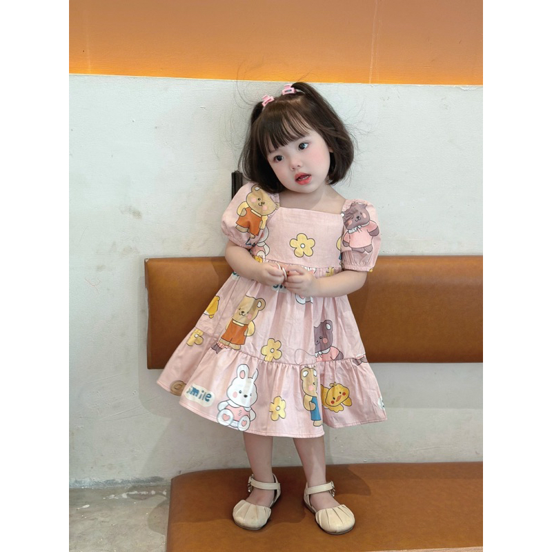 VÁY THÔ CỔ VUÔNG TAY BỒNG DÁNG BABYDOLL XINH XẮN CHO BÉ GÁI.