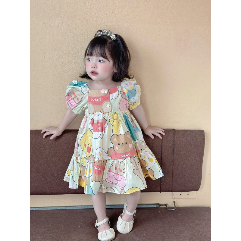 VÁY THÔ CỔ VUÔNG TAY BỒNG DÁNG BABYDOLL XINH XẮN CHO BÉ GÁI.