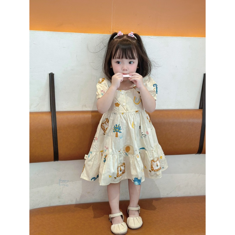 VÁY THÔ CỔ VUÔNG TAY BỒNG DÁNG BABYDOLL XINH XẮN CHO BÉ GÁI.