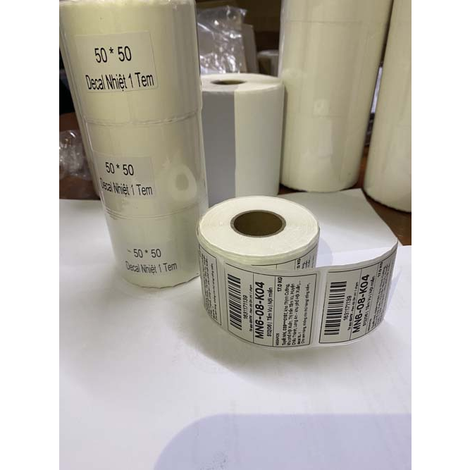 Giấy in tem nhiệt 50x50 mm  - Cuộn 25 MET ~ 500 tem