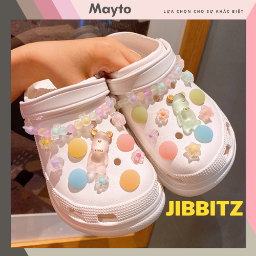 Bộ 22 Jibbitz, Sticker, Charm 3D bear.rick cứng gắn Dép Crocs, Cross, Dép Sục, Cá Sấu MayTo