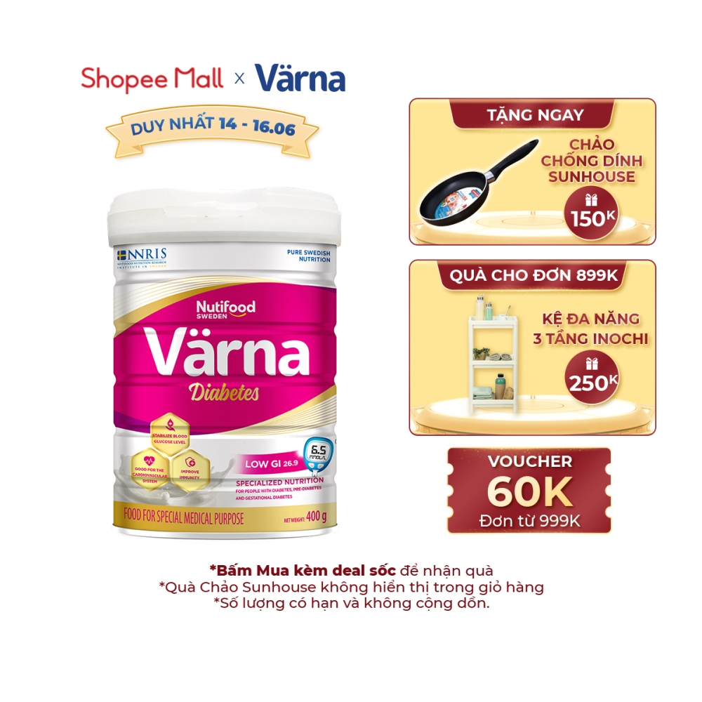 Sữa bột Värna Diabetes Ổn định đường huyết (GI = 26,9) (Lon 400g)