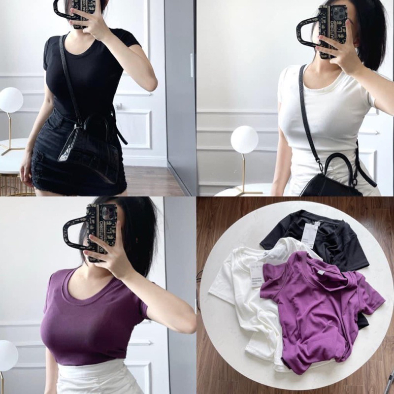 SET 3 ÁO TĂM CỘC TAY HM ĐEN TRẮNG TÍM